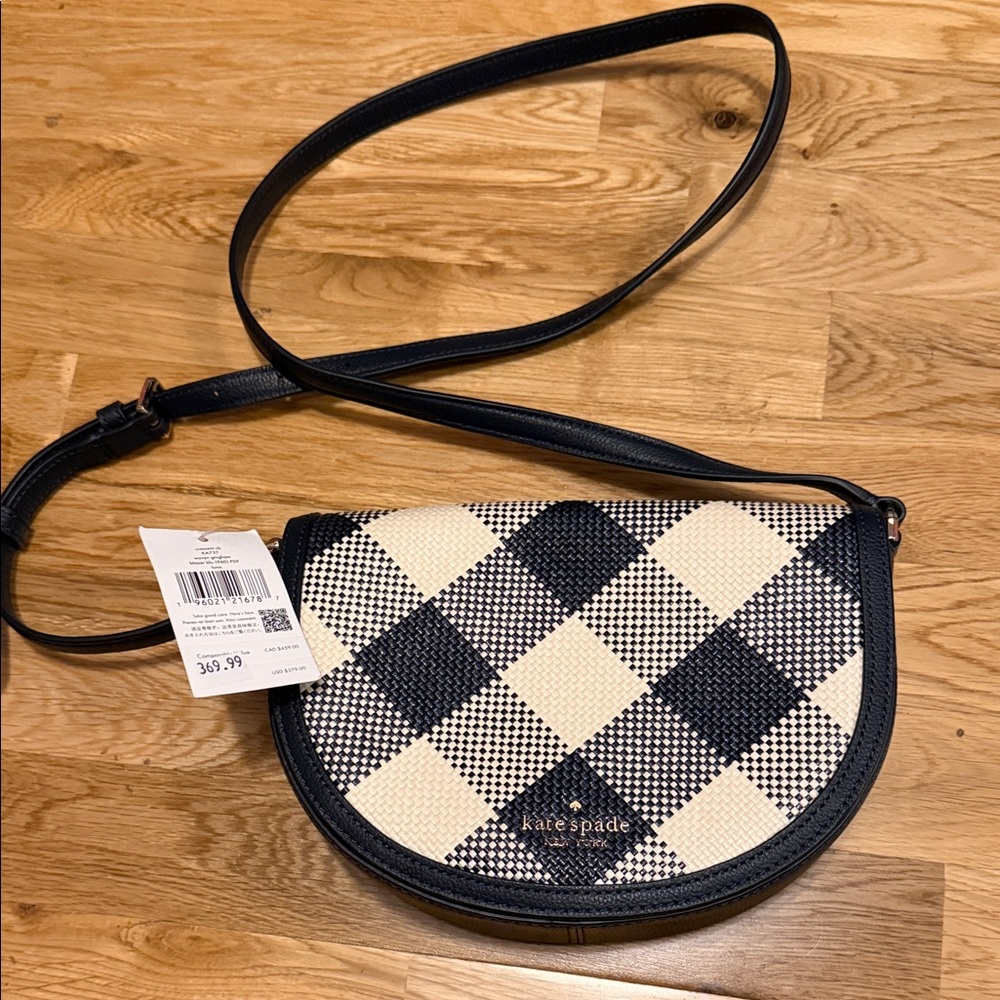 Kate Spade Navy and Cream woven gingham Crossbody Bag